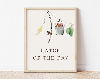 Catch of the Day Sign Template | Editable Fisherman Birthday Party Printable Sign | O-fish-ally One Food Table Birthday Party Decor S464