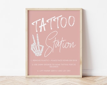 Tattoo Station Sign for Bad TWO the Bone Birthday Party | Editable Skeleton Peace Sign Template | Girl Bad 2 the Bone Decorations S367