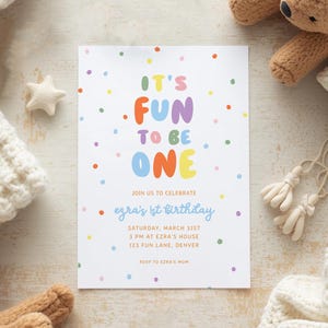 Fun to be One 1st birthday invitation template digital download