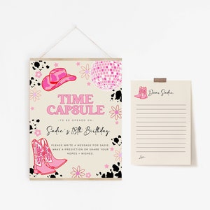 Cowgirl Time Capsule Birthday Template | Editable 1st Rodeo Girl Birthday Time Capsule Game | Western Pink Rodeo First Birthday S536