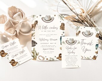 Editable Cowboy Baby Shower Template Bundle | Western Boy Baby Shower Package Set Printable | A Little Cowboy is on the Way S473