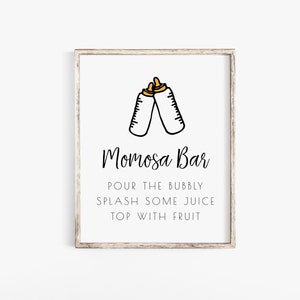 Momosa Bar Babyshower Bord Poppin Flessen | Babyshower Mimosa-shower voor stellen | Bewerkbare sjabloon | S113