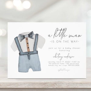 Little Man Baby Shower Invitation Template | Bowtie Boy Baby Sprinkle  Editable Invite | Oh Boy Blue Bowtie Invite S188