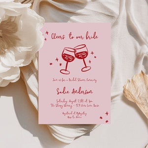 Handgetekende vrijgezellenfeestuitnodiging bewerkbare sjabloon | Proost op onze bruidsuitnodiging | fBrunch en bubbels verlovingsfeest S656