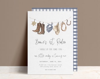 My 1st Rodeo Birthday Invitation Template | Editable Our Little Cowboy is One Wild West First Birthday Western Invite S227