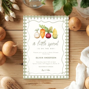 Little Sprout Baby Shower Invitation Template - Editable A Little Sprout is on the Way Invite - Neutral Digital Download S807