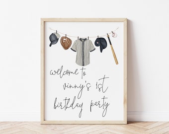 Baseball Birthday Welcome Sign | Rookie Year First Birthday Party Decor | Our Little Rookie Editable Sign Template | S244