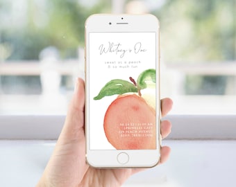 Peach 1st Birthday Text Invitation | Sweet as a Peach Paperless Invite First Bday Editable Template