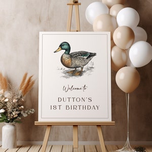 One Lucky Duck Birthday Welcome Sign Template | Editable Duck First Birthday Party Decor | Little Duck Baby Shower Sign S556