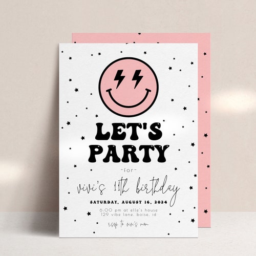 Smiley Birthday Invitation Smiley Face Editable Template Etsy Denmark