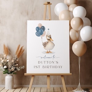 One Lucky Duck Birthday Welcome Sign Template | Editable Duck First Birthday Party Decor | Little Duck Baby Shower Sign S569