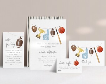 Sports Baby Shower Bundle Editable Templates | A Little All Star is on the Way Boy Baby Shower Invitation Package S290