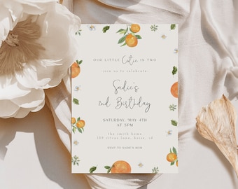 Little Cutie 2nd Birthday Invitation Template | Editable Our Little Cutie is Two Second Birthday Party Invite Template for Girl S631