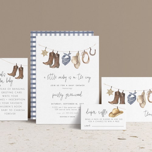 Cowboy Baby Shower Invitation Template Wild West Boy Baby Etsy