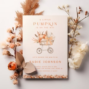 Little Pumpkin Baby Shower Invitation Template | Editable Fall Baby Shower Invite | A Little Pumpkin on the Way S687