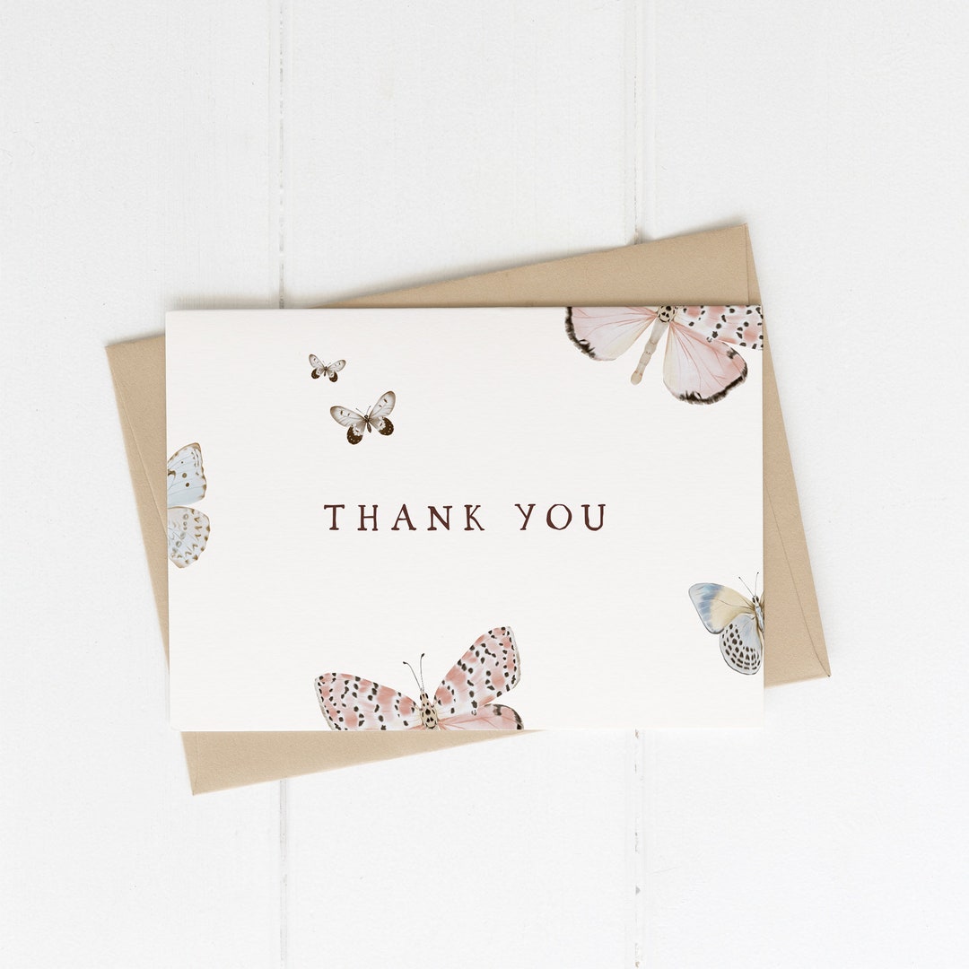 Butterfly Thank You Card Template | Editable Butterfly Birthday Thank ...
