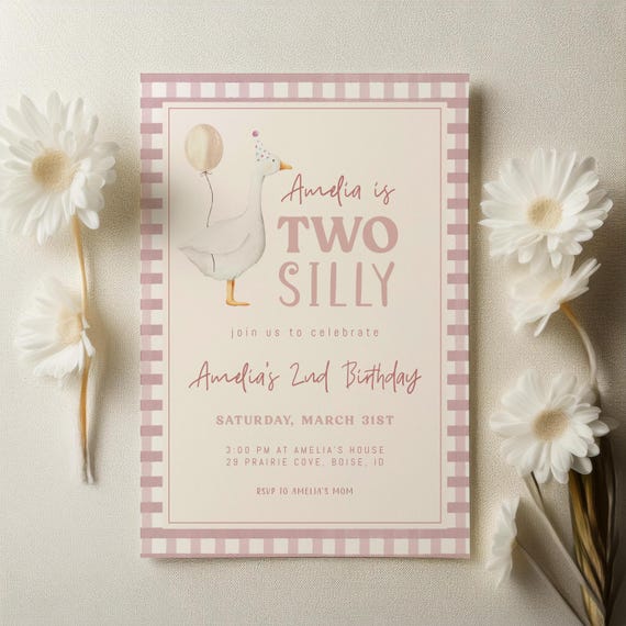 Two Silly Goose Birthday Invitation Template - Editable Girl 2nd Birthday Invite (Digital Download)  S716