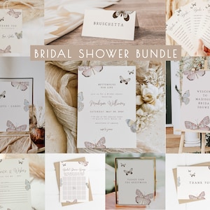 Butterfly Bridal Shower Bundle Editable Templates | Butterflies for Life Bridal Shower Invite Games Decor Package Beige S451
