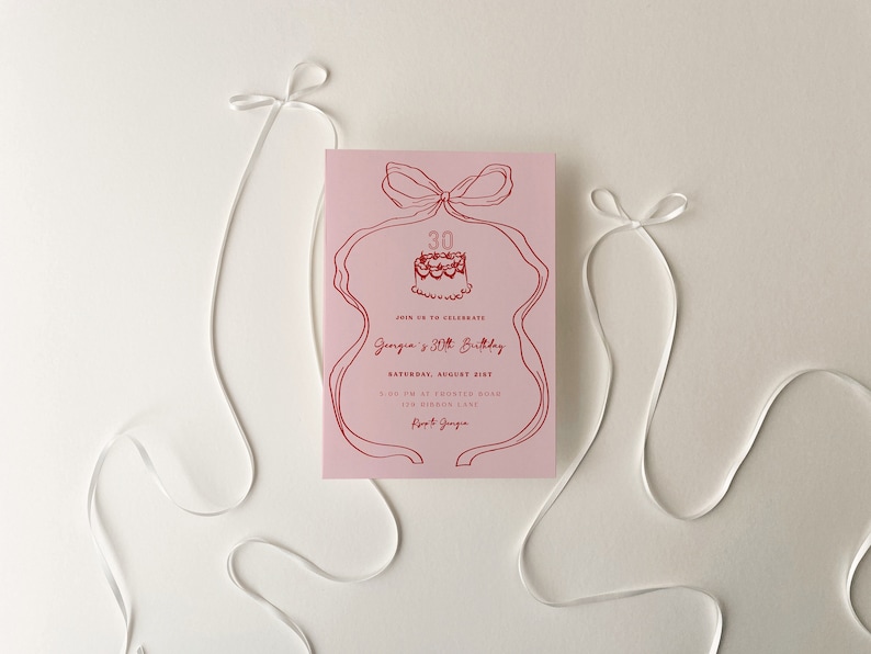 Editable Bow 30th Birthday Invitation Template