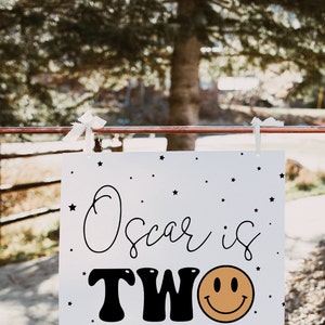 TWO Cool Birthday Welcome Sign Template Editable Smile Face Boy 2nd ...