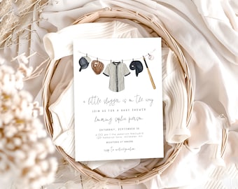 Baseball Baby Shower Invitation Template | A Little Slugger is on the Way Editable Invite Baby Sprinkle Little Rookie S244