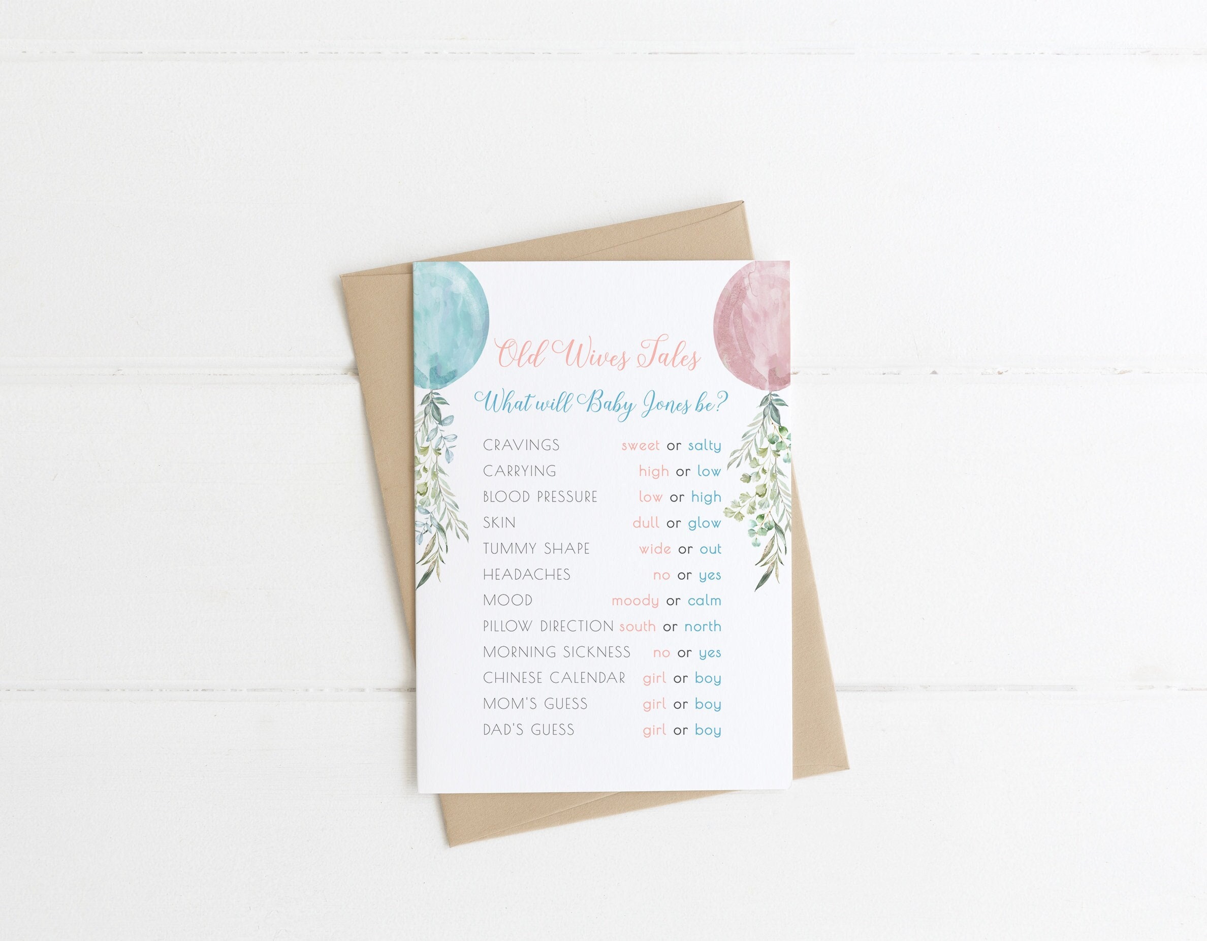 Old Wives Tales Gender Predictions Baby Shower Printable Game - Etsy