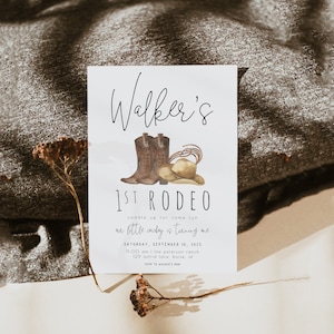 Editable 1st Rodeo Birthday Invitation Template | Our Little Cowboy is One Wild West My First Rodeo Bday Western Invite S229