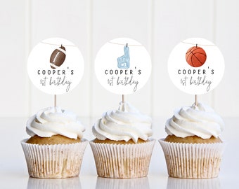 Sports Cupcake Toppers Template | Editable Rookie Year Birthday Cupcake Decor Printable S290