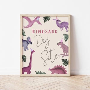 Dinosaur Dig Site Sign Editable Template for Girl | Dino Birthday Party Decorations S579