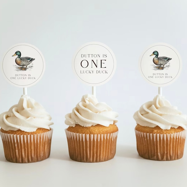 One Lucky Duck Birthday Cupcake Toppers Template | Editable Boy 1st Birthday Printable Cupcake Decor | Duck First Birthday S556