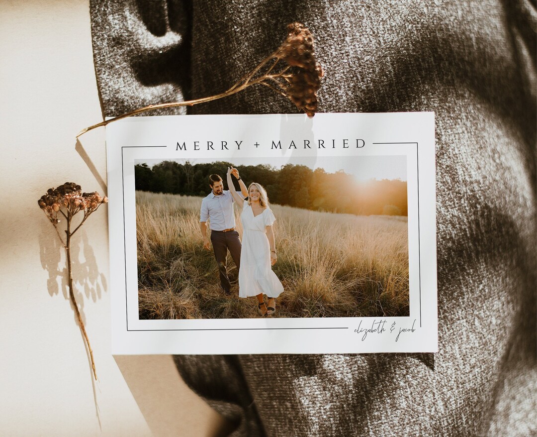 Newlywed Christmas Card Template With Photo Merry and Married Black and ...