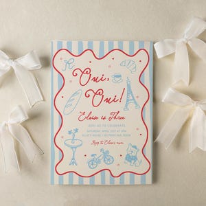 Oui Oui, j'ai trois ans, 3e anniversaire, modèle modifiable, invitation à une fête parisienne dessinée à la main, bricolage S989