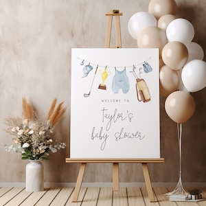 Editable Golf Welcome Sign Template | Hole in ONE First Birthday Party Welcome Decor | Golfing Baby Shower Sign S539