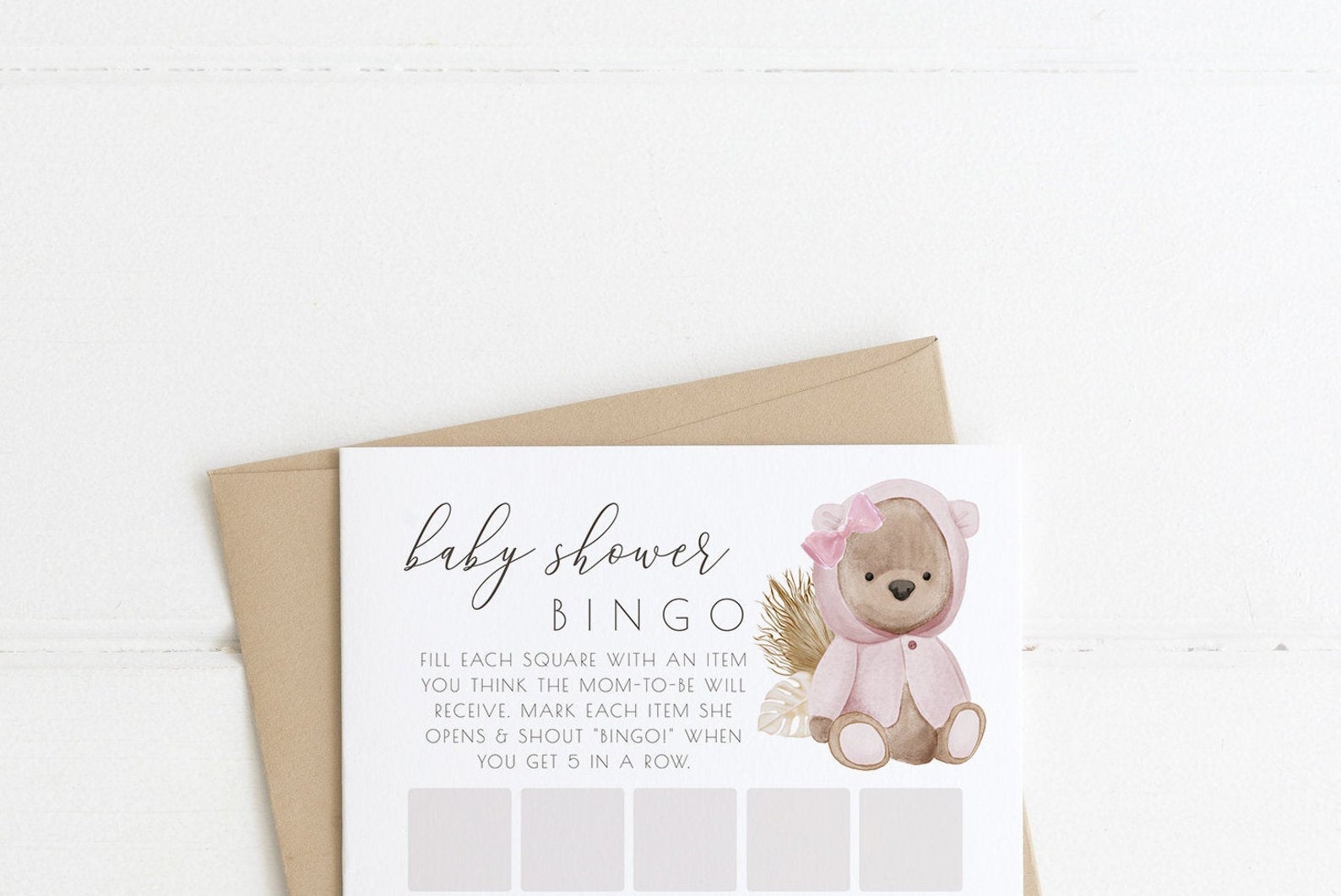 Bear Bingo Baby Shower Printable Game Girl Bearly Wait Baby - Etsy