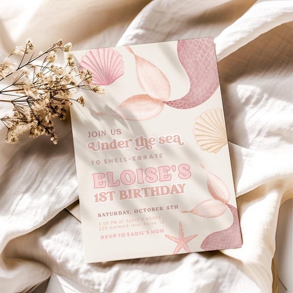 Editable Mermaid Birthday Invitation Template - Let's Shell-ebrate Under the Sea Invite Girl (Digital Download)  S711
