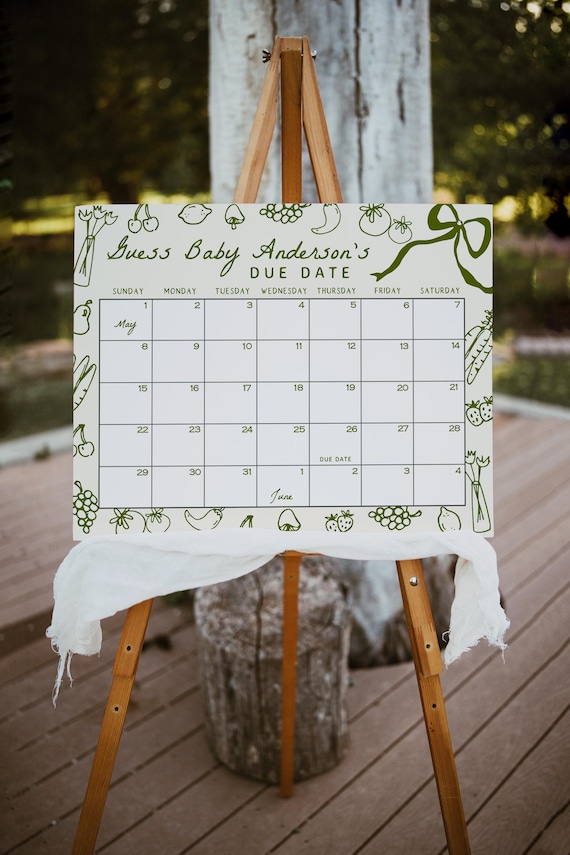 Locally Grown Baby Shower Game Template | Editable Guess Baby's Due Date Calendar Game | Farmer's Market Baby Shower Download S791