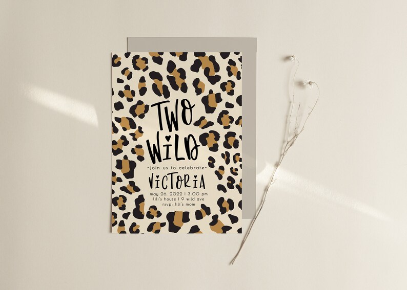 Two Wild Girl 2nd Birthday Invitation | Leopard Birthday Invitation Editable Template | Second Bday Invite Safari Animal Invite S298 image 9