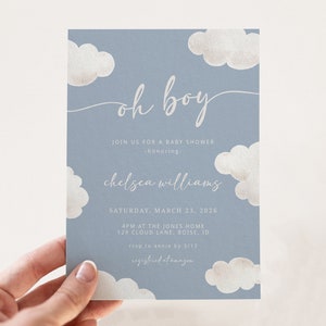 Modello di invito modificabile per baby shower per bambini / Invito stampabile per baby shower Oh Boy Cloud / On Cloud Nine S522