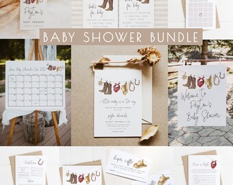 Editable Rodeo Baby Shower Bundle  | DIY Western Gender Neutral Red 1st Rodeo Baby Shower Template Package S245