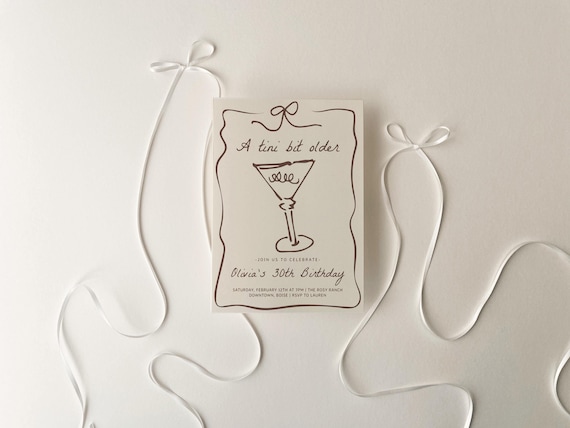 Tini Bit Older 30th Birthday Invitation Template | Editable Hand Drawn Martini Any Age Birthday Party Invite S750