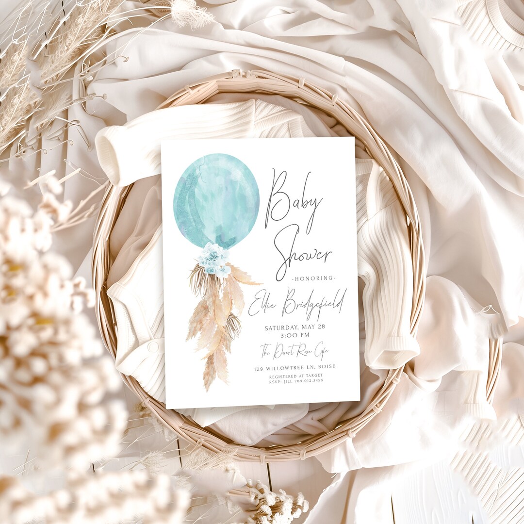 Boy Baby Shower Editable Invitation | Pampas Grass Ready to Pop Blue ...