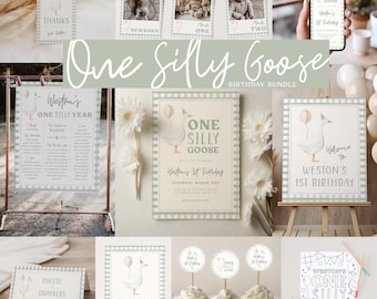 One Silly Goose Birthday Bundle - Editable 1st Birthday Template Package S712