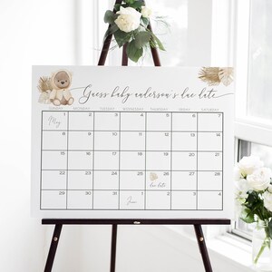 Bear Guess Baby's Due Date Template Editable Calendar Bearly Wait Baby Shower Game Sign Beary Cute Decor S180 image 2