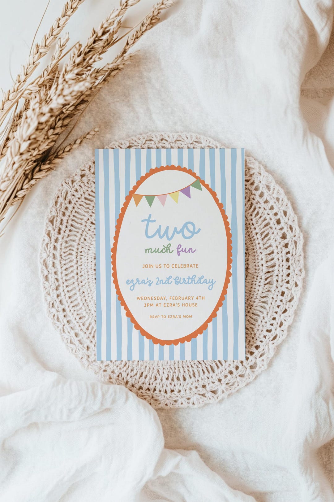 Two Birthday Invite Two Much Fun Birthday Invitation Template - Editable 2nd Birthday Theme ...