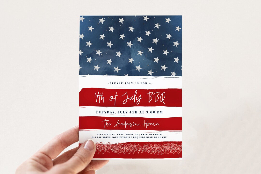 4th of July BBQ Invitation Template - Editable Red White and Blue ...
