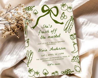 Fresh Off the Market Bridal Shower Invitation Template | Editable Off the Market Hand Drawn Farmer's Market Wedding Shower Invite S791