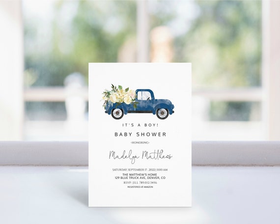 vintage truck baby shower invitations