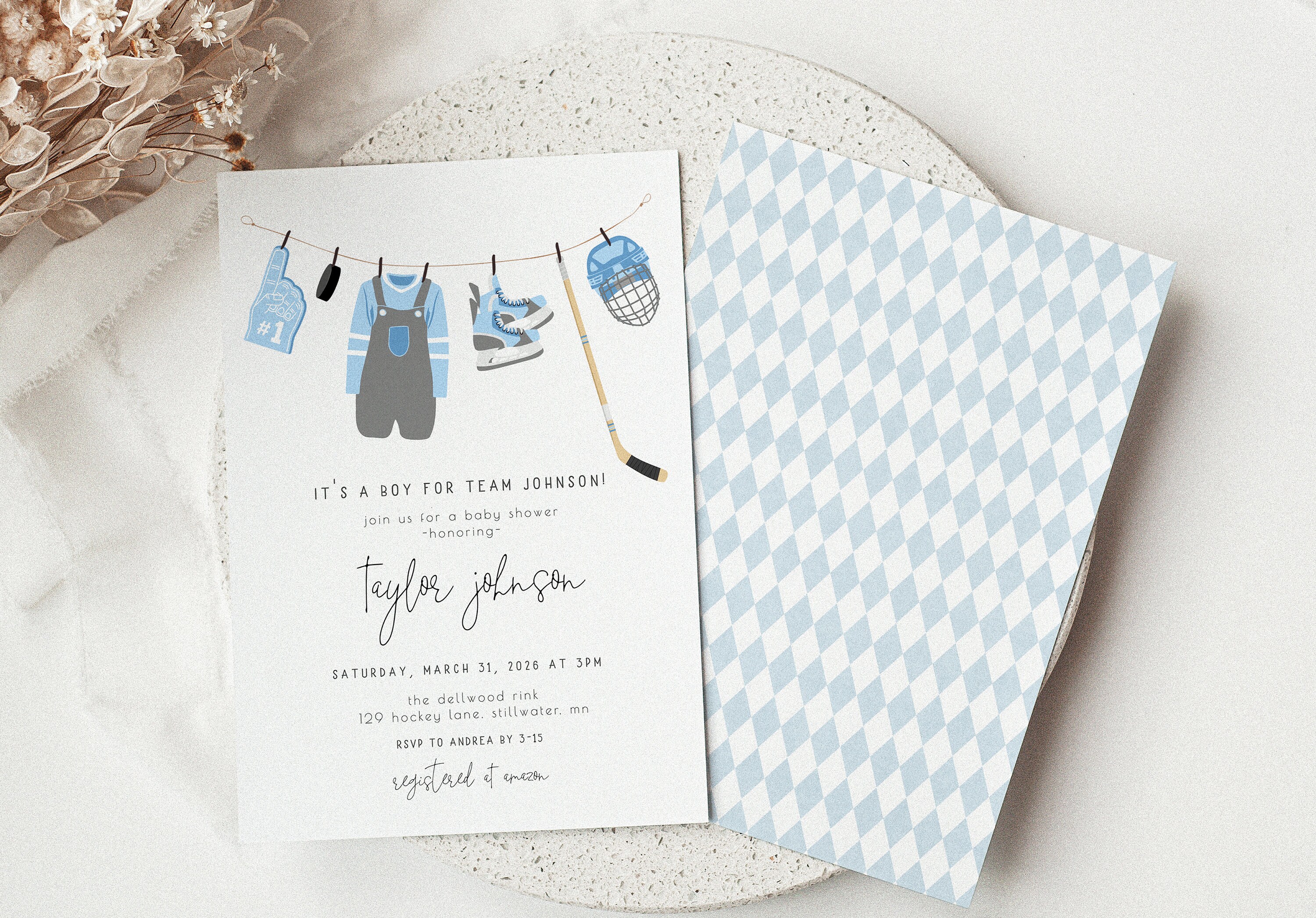 Editable Hockey Baby Shower Invitation Template | Hockey Baby Shower for  Dad Printable Invite S540 - Etsy, image size:3000x2094