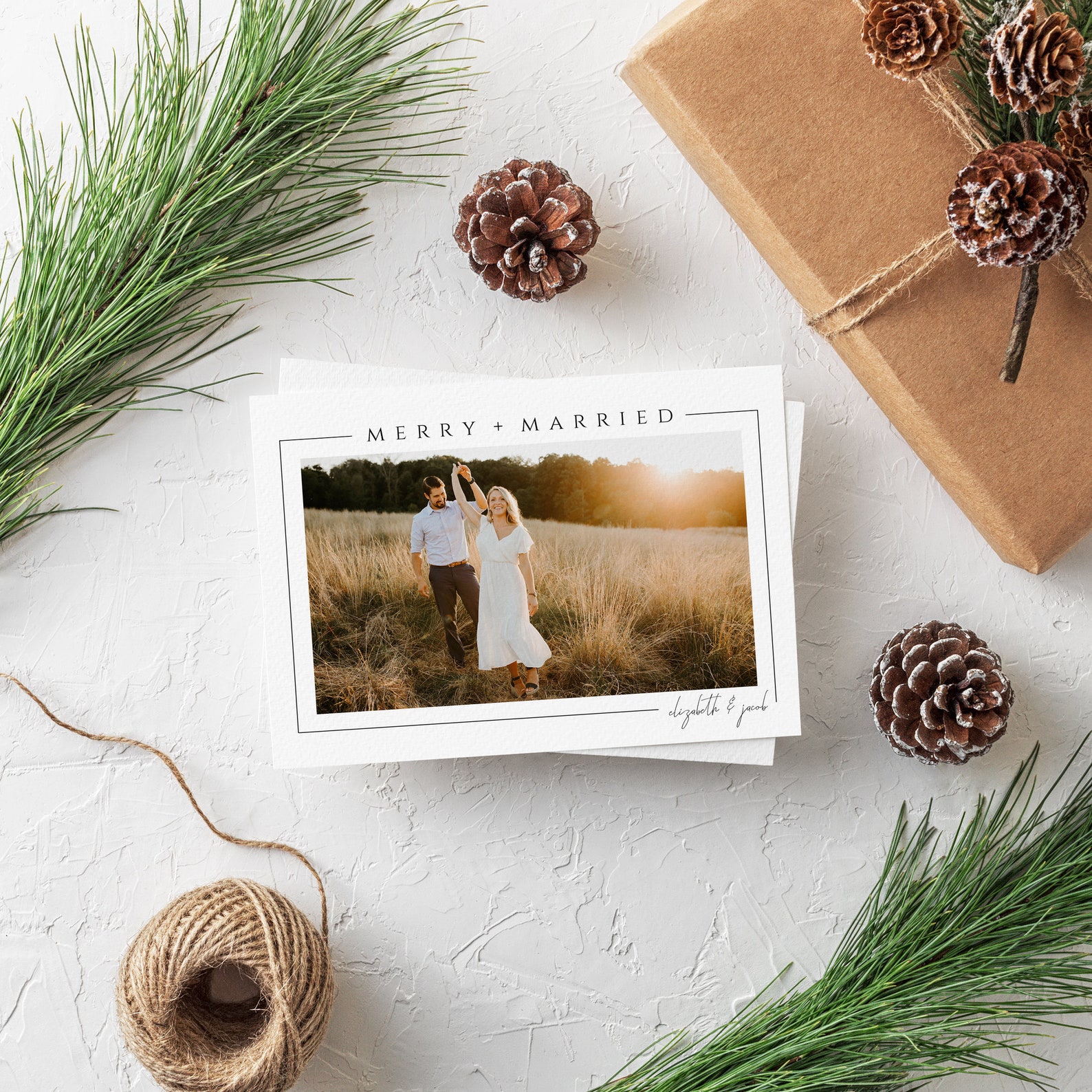 Newlywed Christmas Card Template With Photo Merry and - Etsy
