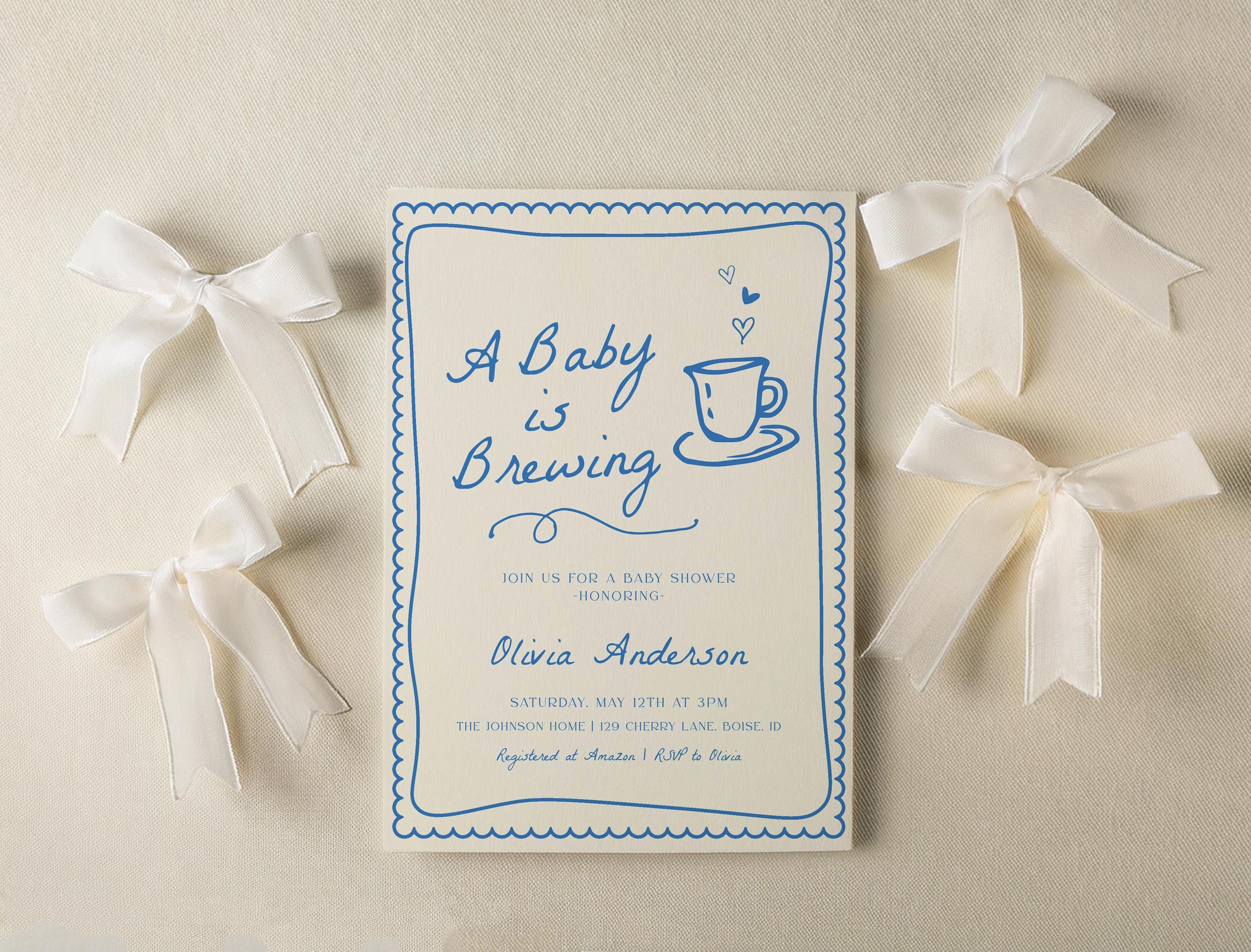 Invitación DIY "A Baby is Brewing" - Plantilla editable / Invitación para baby shower con café para niños / Fiesta de té para baby shower S813